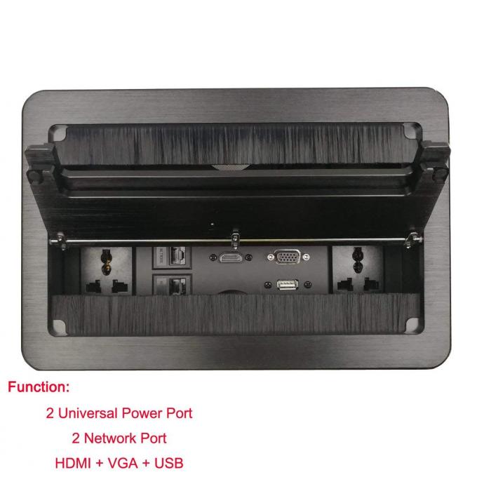 Black Color Conference Table Connectivity Box Double Brush Cover RJ45 Information Outlet