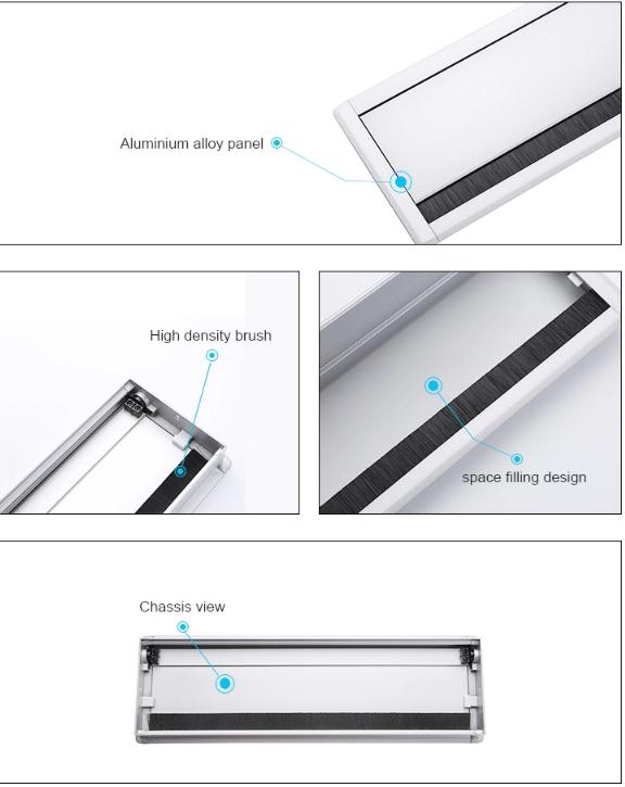 Aluminum Alloy Table Cable Management Box / Flip Up Cable Grommet Box