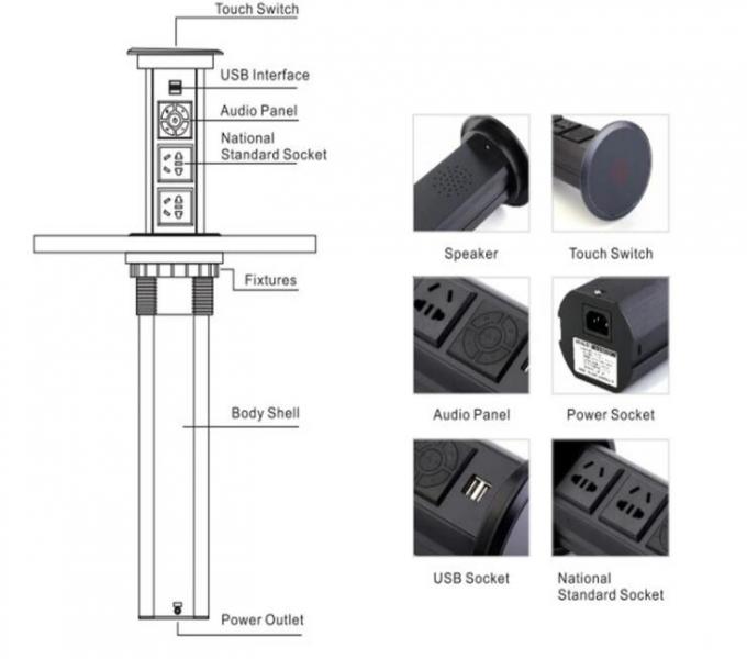 Countertop Waterproof USB Socket Smart Pop - Up Power Socket With CE RoHS Certificate
