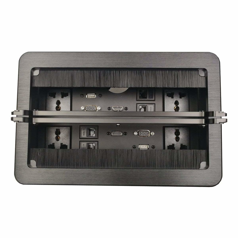 Black Color Conference Table Connectivity Box Double Brush Cover RJ45 Information Outlet