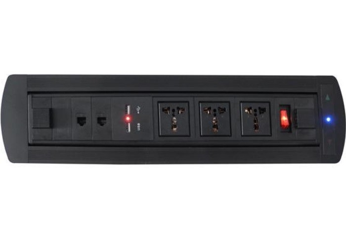 Black Color Conference Table Power Outlets Durable With HDMI  Interface