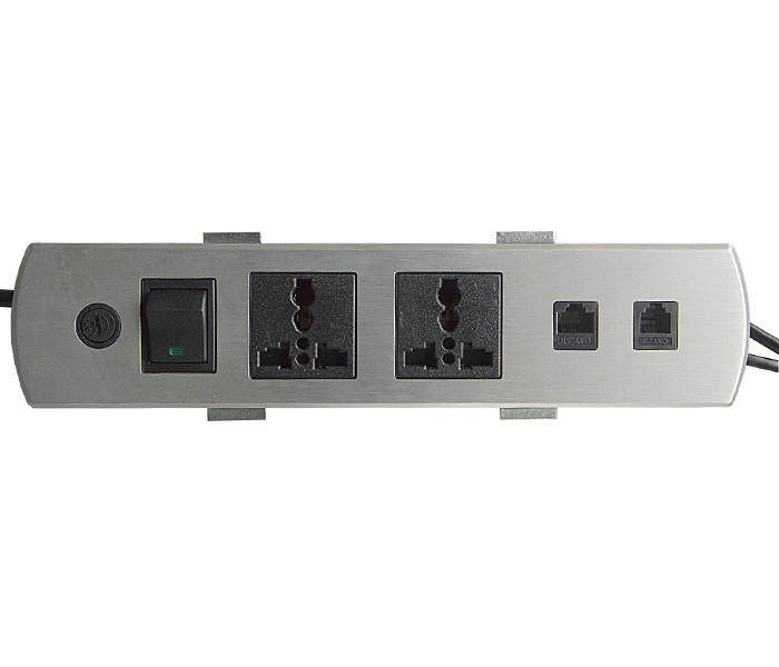 Aluminum Alloy Panel Multimedia Table Socket / Screen Desktop 2 Universal Power Data RJ45 Sockets