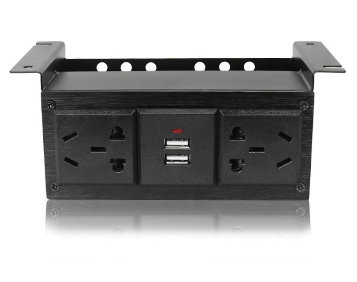 Under Office Under Desk Power Strip With USB Charger , Desk Mounted Power Socket Outlet
