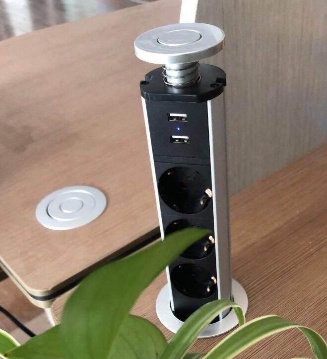 European Standard Office Pop Up Socket / Hidden USB Desktop Socket